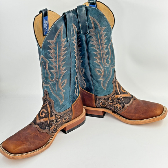 TESKEY'S Masonic Western Boots MENs Size 9 MADE IN USA Leather BRAND NEW IN BOX - Picture 5 of 12